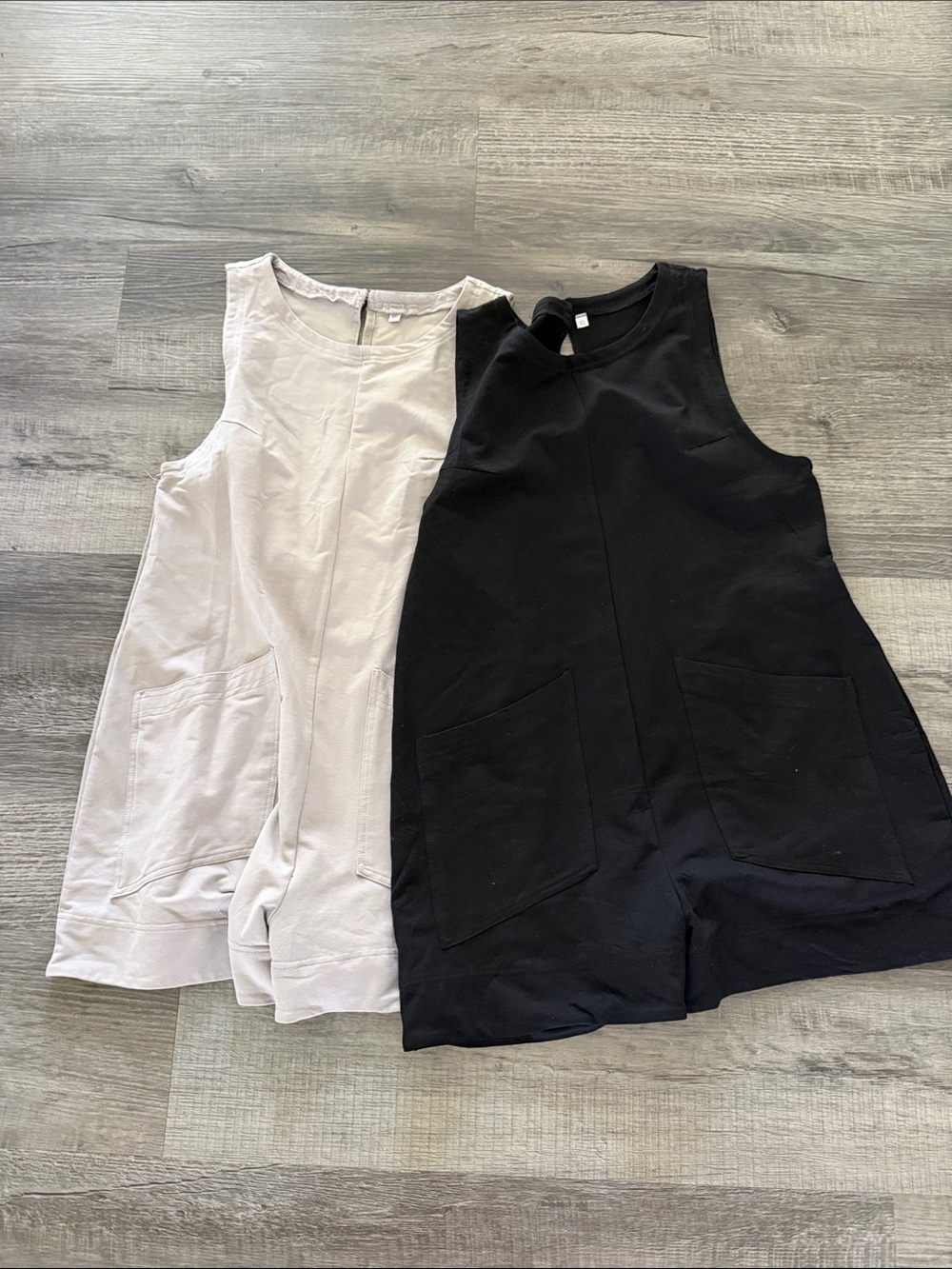 Women’s Sleeveless Pocket Romper - Black and Light Gray or Taupe XS Lot of 2